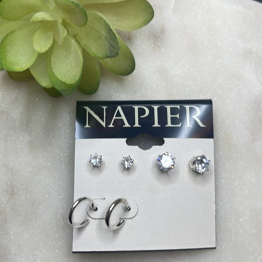 Napier 3 pc Stud & Hoop Silver Earrings